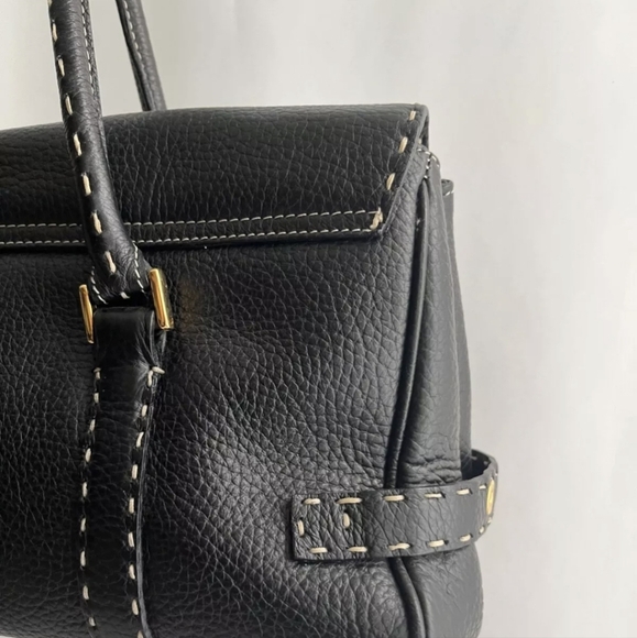 AUTHENTIC FONTANELLI Black Pebbled Leather Satchel — Italian Luxury with an Edge - Picture 4 of 11